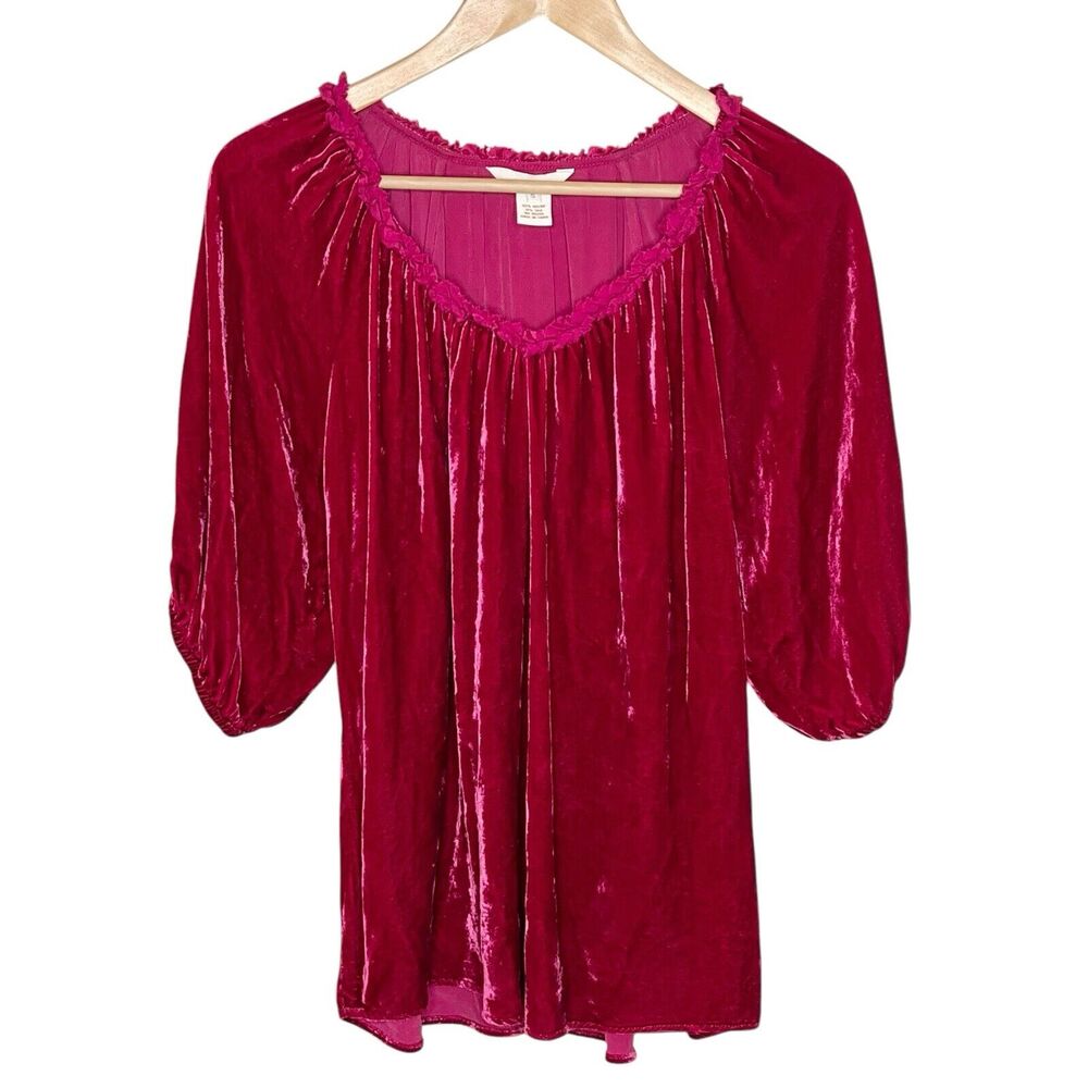 Sundance Velvet Silk Puff Short Sleeve Top Pink Womens Small Boho Regencycore